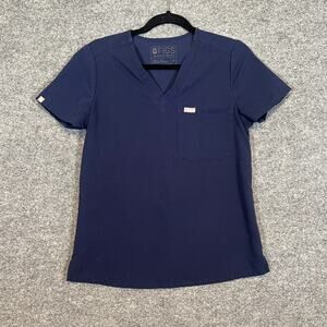 Figs Scrub Shirt Womens XS Blue Vneck Short Sleeve‎ Medical Uniform Stretch
